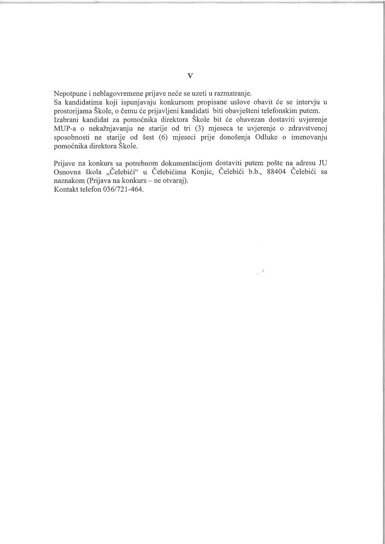 Konkurs za izbor i imenovanje pomoćnika direktora page 0002